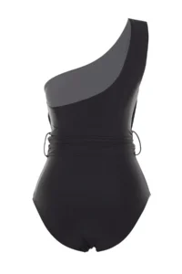 TRENDYOLMİLLA Black Drapeli One Shoulder Covered Regular Swimsuit - Image 9