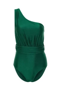 TRENDYOLMİLLA Emerald Green Draped One Shoulder Covered Regular Swimsuit - Image 6