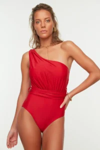 TRENDYOLMİLLA Rejection Drapeli One Shoulder Covered Regular Swimsuit - Image 2