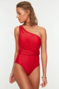 TRENDYOLMİLLA Rejection Drapeli One Shoulder Covered Regular Swimsuit - Image 5