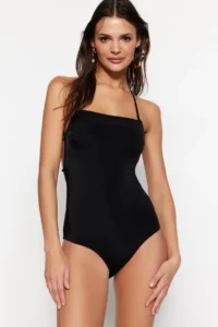 TRENDYOLMİLLA Black Low-cut back Square Neck Covered hipster Swimsuit - Image 2