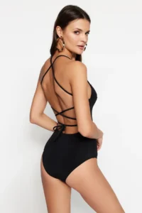 TRENDYOLMİLLA Black Low-cut back Square Neck Covered hipster Swimsuit - Image 5