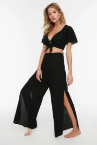 TRENDYOLMİLLA beachwear Black Weaving slit High Waist Pants