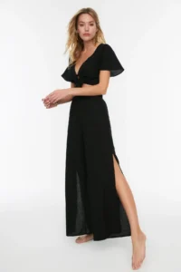 TRENDYOLMİLLA beachwear Black Weaving slit High Waist Pants - Image 2