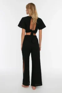 TRENDYOLMİLLA beachwear Black Weaving slit High Waist Pants - Image 4
