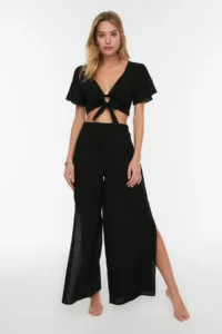 TRENDYOLMİLLA beachwear Black Weaving slit High Waist Pants - Image 5