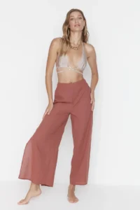 TRENDYOLMİLLA beachwear Cinnamon Weaving slit High Waist Pants - Image 3