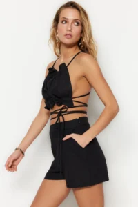 TRENDYOLMiLLA Black Weaving Pocket Detail Beach Mini Super High Waist Shorts & Bermuda - Image 4