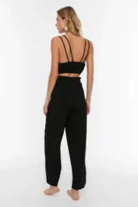 TRENDYOLMİLLA Black Weaving Frilly Blouse Pants Beach Set - Image 4