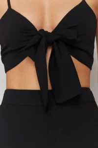 TRENDYOLMİLLA Black Weaving Binding Detailed Beach High Waist Blouse-Pants Set - Image 4