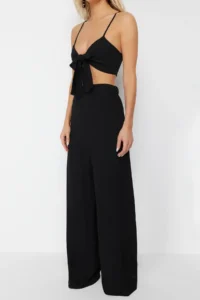 TRENDYOLMİLLA Black Weaving Binding Detailed Beach High Waist Blouse-Pants Set - Image 5