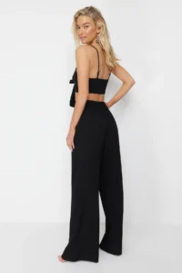 TRENDYOLMİLLA Black Weaving Binding Detailed Beach High Waist Blouse-Pants Set - Image 6