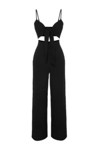 TRENDYOLMİLLA Black Weaving Binding Detailed Beach High Waist Blouse-Pants Set - Image 7