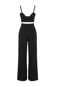 TRENDYOLMİLLA Black Weaving Binding Detailed Beach High Waist Blouse-Pants Set - Image 9