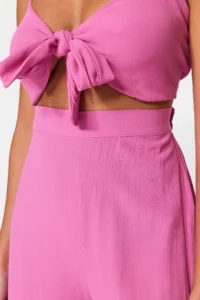 TRENDYOLMİLLA beachwear Pink Weaving Binding Detailed High Waist Blouse-Pants Set - Image 5