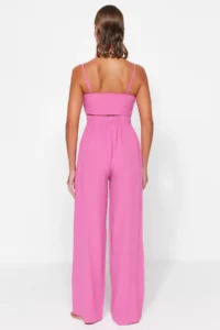 TRENDYOLMİLLA beachwear Pink Weaving Binding Detailed High Waist Blouse-Pants Set - Image 6