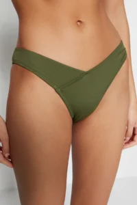 TRENDYOLMİLLA Khaki V Cut Regular Low Waist Basic Bikini Bottom - Image 4