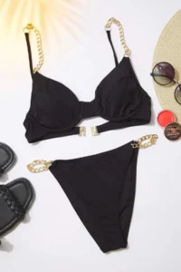 TRENDYOLMİLLA Black with accessories brazilian Regular Waist Bikini Bottom