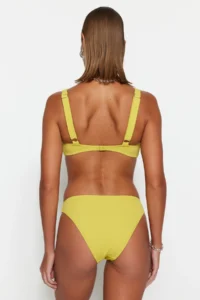 TRENDYOLMİLLA Oil Green V Cut textured Normal Hem Bikini Bottom - Image 5