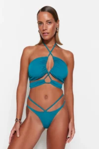 TRENDYOLMİLLA Petrol Blue Blue Blue Piped High Leg Bikini Bottom - Image 2
