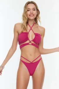 TRENDYOLMİLLA Fuchsia Piped High Leg Bikini Bottom