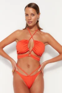TRENDYOLMİLLA Orange Piped High Leg Bikini Bottom - Image 2