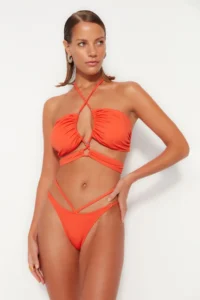 TRENDYOLMİLLA Orange Piped High Leg Bikini Bottom - Image 3