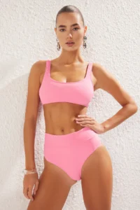 TRENDYOLMİLLA Pink bralette High Waist Regular Basic Bikini Set