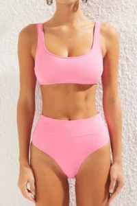 TRENDYOLMİLLA Pink bralette High Waist Regular Basic Bikini Set - Image 4