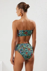 TRENDYOLMİLLA Leopard Patterned Strapless Covered hipster High Waist Bikini Set - Image 5