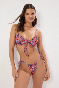 TRENDYOLMİLLA Floral Patterned tunnelled balconette Covered brazilian Low Waist Bikini Set