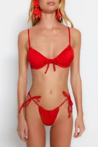 TRENDYOLMİLLA Dark Rejection tunnelled balconette Covered brazilian Low Waist Bikini Set - Image 4