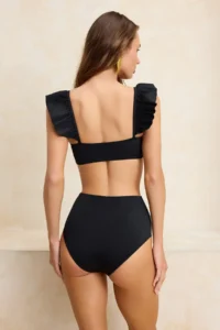 TRENDYOLMİLLA Black textured Frilly bralette Covered hipster High Waist Bikini Set - Image 5