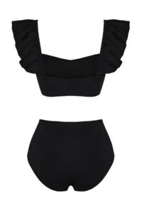 TRENDYOLMİLLA Black textured Frilly bralette Covered hipster High Waist Bikini Set - Image 8