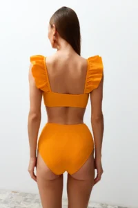 TRENDYOLMİLLA Orange textured Frilly bralette Covered hipster High Waist Bikini Set - Image 6