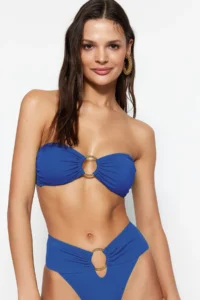TRENDYOLMİLLA Saks Blue with accessories Strapless Covered Bikini Top - Image 3