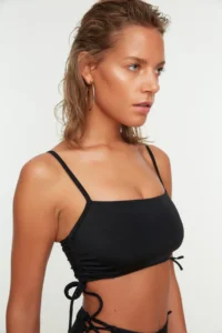TRENDYOLMİLLA Black tunnelled bralette Covered Bikini Top - Image 3