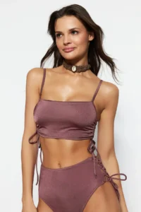 TRENDYOLMİLLA Brown tunnelled bralette Covered Bikini Top