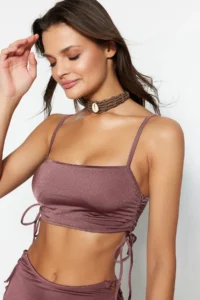 TRENDYOLMİLLA Brown tunnelled bralette Covered Bikini Top - Image 3