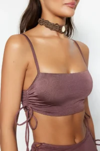 TRENDYOLMİLLA Brown tunnelled bralette Covered Bikini Top - Image 4