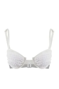 TRENDYOLMİLLA Ecru Gingham textured balconette Covered Bikini Top