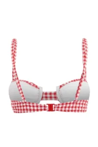 TRENDYOLMİLLA Rejection Gingham textured balconette Covered Bikini Top - Image 2