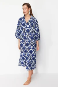 TRENDYOLMİLLA Ethnic Patterned Wide Pattern Weaving 100% Cotton Midi Beach Dress - Image 2