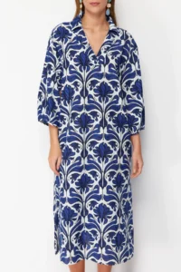 TRENDYOLMİLLA Ethnic Patterned Wide Pattern Weaving 100% Cotton Midi Beach Dress - Image 4