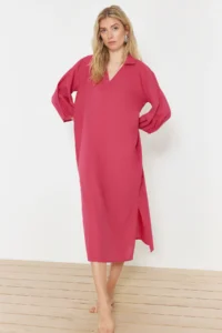 TRENDYOLMİLLA Fuchsia Weaving slit 100% Cotton Beach Midi Dress - Image 2