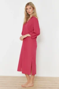 TRENDYOLMİLLA Fuchsia Weaving slit 100% Cotton Beach Midi Dress - Image 3