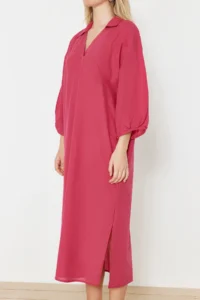 TRENDYOLMİLLA Fuchsia Weaving slit 100% Cotton Beach Midi Dress - Image 4