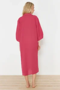 TRENDYOLMİLLA Fuchsia Weaving slit 100% Cotton Beach Midi Dress - Image 6