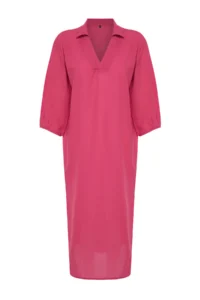 TRENDYOLMİLLA Fuchsia Weaving slit 100% Cotton Beach Midi Dress - Image 7