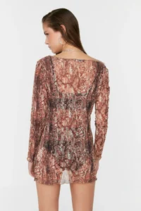 TRENDYOLMİLLA Abstract Patterned Weaving Shirred Beach Mini Dress - Image 5